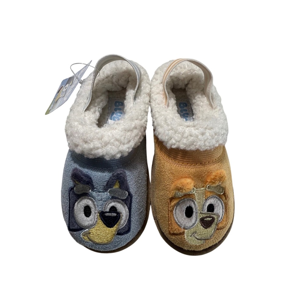 Bluey Bingo Toddler Clog EVA Slippers‎ Blue Orange Faux Shearling Ground Up NEW